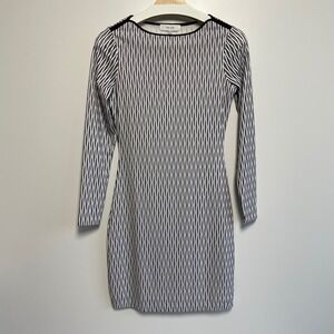 Reiss Geometric Print Long Sleeve Sheath Bodycon Dress Black White Size 0